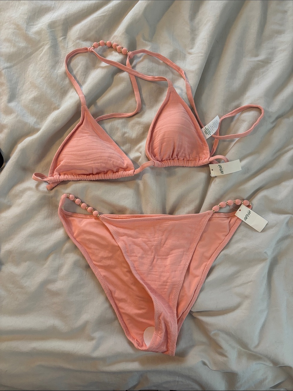 aerie Coral Pink Beaded Triangle Bikini